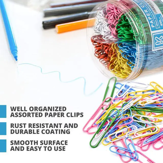 Alt view image 3 of 7 - 450 Color Paper Clips Assorted Sizes Small, Medium and Large Paper Clips for Paperwork Ideal for Home, School and Office Use (Assorted, Multicolored)