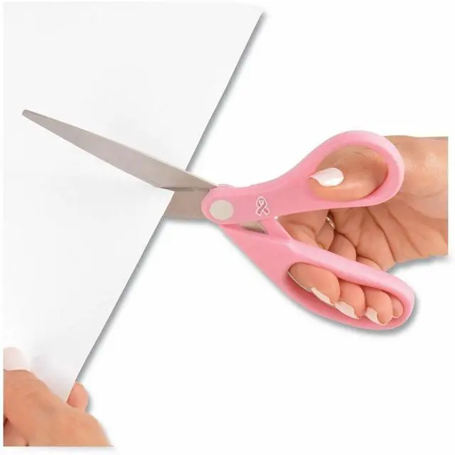 Alt view image 2 of 6 - 15387 8-Inch Pink Ribbon Stainless Steel Scissors For Office and Home
