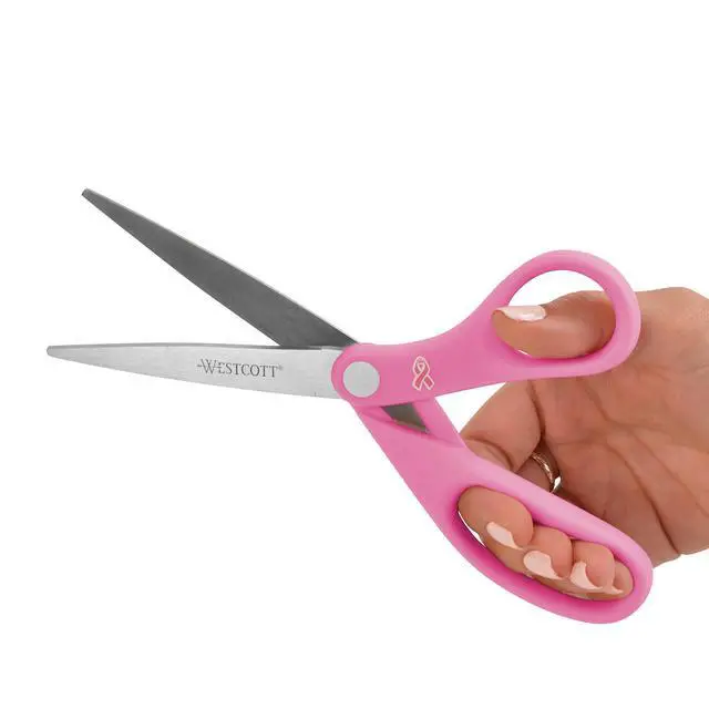 Alt view image 4 of 6 - 15387 8-Inch Pink Ribbon Stainless Steel Scissors For Office and Home