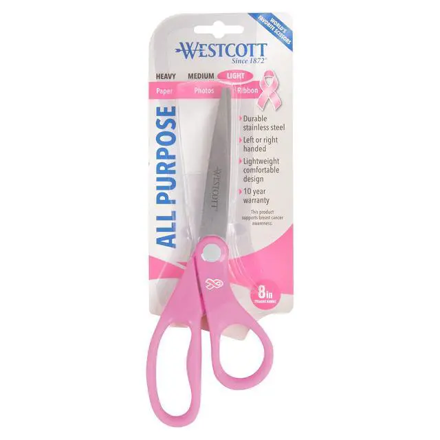 Alt view image 6 of 6 - 15387 8-Inch Pink Ribbon Stainless Steel Scissors For Office and Home