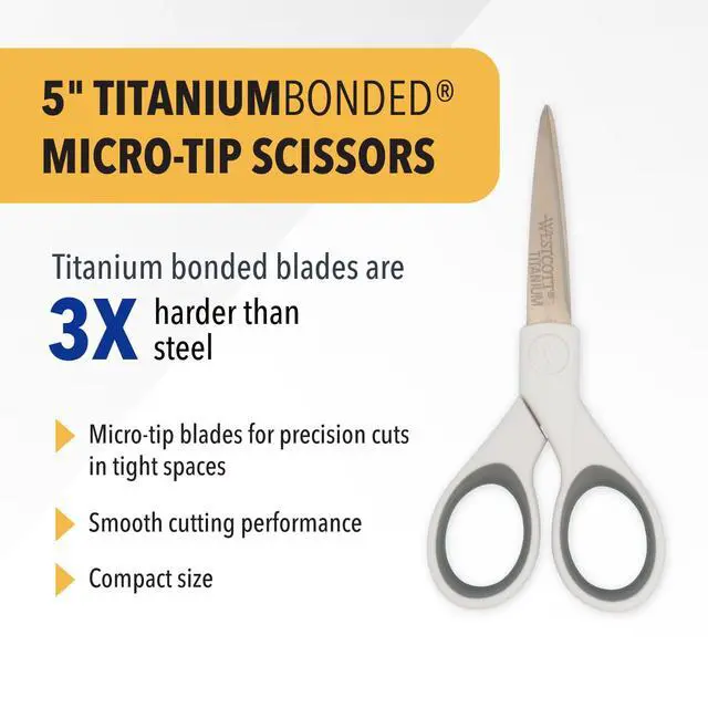 Alt view image 2 of 6 - 5-Inch Micro-Tip Fabric Scissors with Titanium-Bonded Blades - Craft Scissors for Paper and Fabric, Sewing, and More