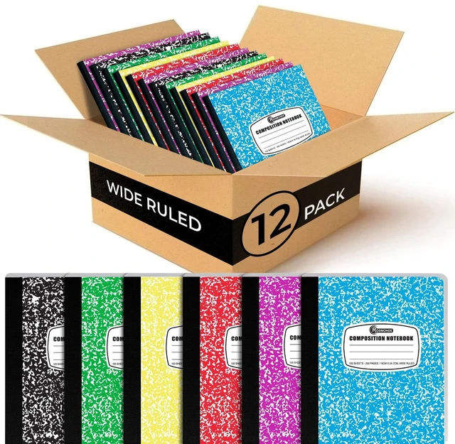 Main image of 12 Pack Bulk Composition Notebook Wide Ruled, Assorted Colors