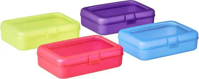Alt view image 2 of 6 - 4-Pack Large Pencil Cases, Storage Organizer, Durable Plastic School Supply Box, Multi-Color Student Organization for Office, College & Classroom Supplies