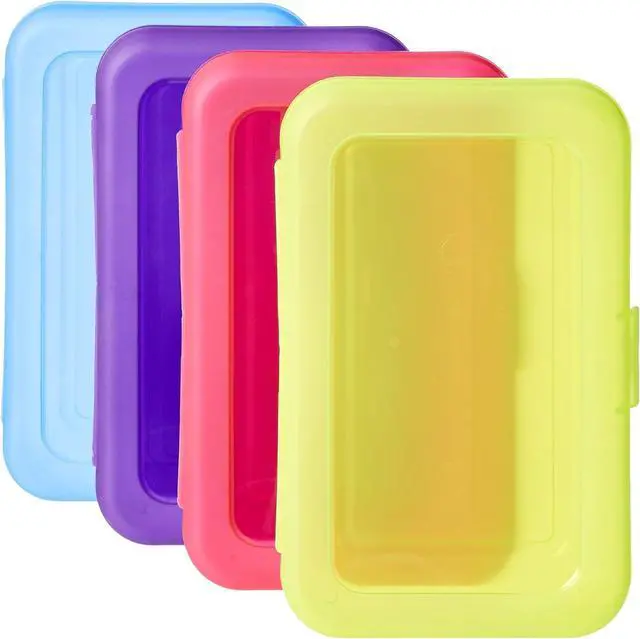 Main image of 4-Pack Large Pencil Cases, Storage Organizer, Durable Plastic School Supply Box, Multi-Color Student Organization for Office, College & Classroom Supplies