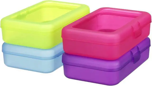 Alt view image 4 of 6 - 4-Pack Large Pencil Cases, Storage Organizer, Durable Plastic School Supply Box, Multi-Color Student Organization for Office, College & Classroom Supplies