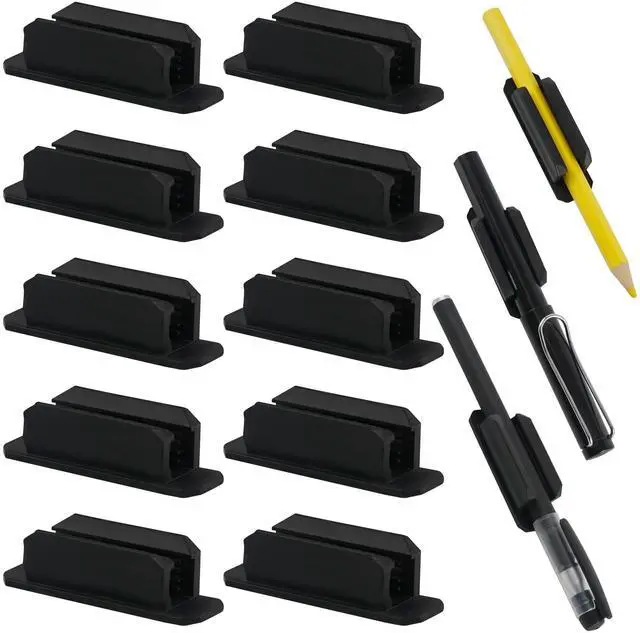 Main image of 10Pack Adhesive Pen Holder for Desk, Silicone Pencil Holder for Classroom,Teacher Student Kinds Accessories, Desk Accessories (Black)