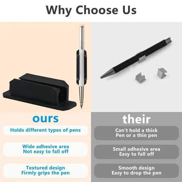 Alt view image 4 of 7 - 10Pack Adhesive Pen Holder for Desk, Silicone Pencil Holder for Classroom,Teacher Student Kinds Accessories, Desk Accessories (Black)