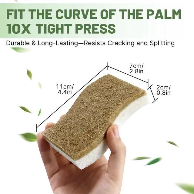Alt view image 4 of 7 - 12 Pack Biodegradable Kitchen Dish Sponges, Natural Plant-Based Coconut Fiber and Compostable Cellulose Sponge, Non-Scratch Heavy Duty Sponges for Non-Stick Cookware, Kitchen Household Cleaning