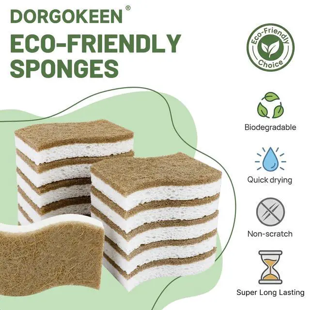 Alt view image 6 of 7 - 12 Pack Biodegradable Kitchen Dish Sponges, Natural Plant-Based Coconut Fiber and Compostable Cellulose Sponge, Non-Scratch Heavy Duty Sponges for Non-Stick Cookware, Kitchen Household Cleaning