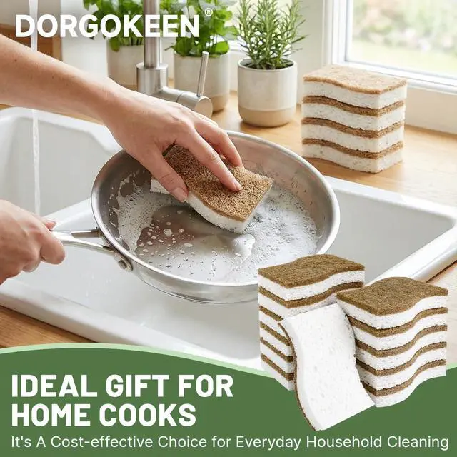 Alt view image 7 of 7 - 12 Pack Biodegradable Kitchen Dish Sponges, Natural Plant-Based Coconut Fiber and Compostable Cellulose Sponge, Non-Scratch Heavy Duty Sponges for Non-Stick Cookware, Kitchen Household Cleaning