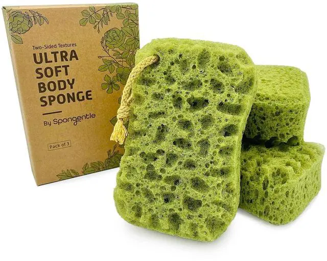 Main image of Spongentle Loofah Sponge for Shower and Bathing, Bath Sponge with Dual Texture, Shower Pouf for Gentle and Deep Exfoliation, Large Size Body Scrubber for Men & Women, PU Foam, 37% More Lather, 3 Pack