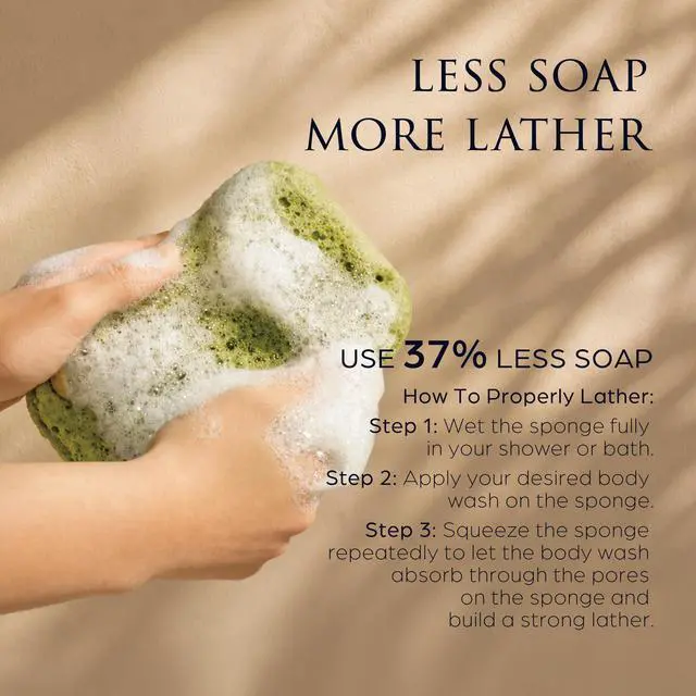 Alt view image 3 of 7 - Spongentle Loofah Sponge for Shower and Bathing, Bath Sponge with Dual Texture, Shower Pouf for Gentle and Deep Exfoliation, Large Size Body Scrubber for Men & Women, PU Foam, 37% More Lather, 3 Pack