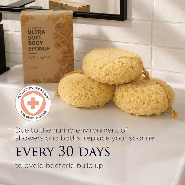 Alt view image 6 of 7 - Spongentle Loofah Sponge for Shower and Bathing, Bath Sponge with Dual Texture, Shower Pouf for Gentle and Deep Exfoliation, Large Size Body Scrubber for Men & Women, PU Foam, 37% More Lather, 3 Pack