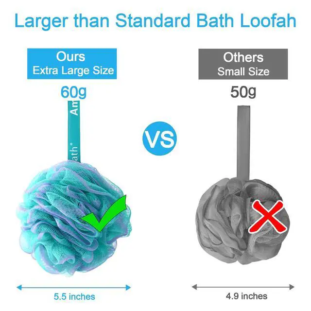 Alt view image 6 of 7 - Loofah Sponge 60g/Piece, Exfoliating Bath Sponge Body Scrubber - Loofa Set of 4 Flower Color (Green-Purple)