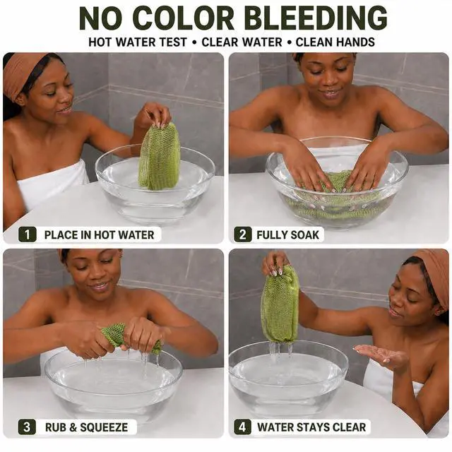 Alt view image 3 of 7 - Authentic African Net Sponge, 2 Pack 45-Inch Exfoliating Bath Sponge and Shower Loofah for Body and Back, Quick-Dry Durable Knotted Mesh Scrubber (Olive Green & Light Green)