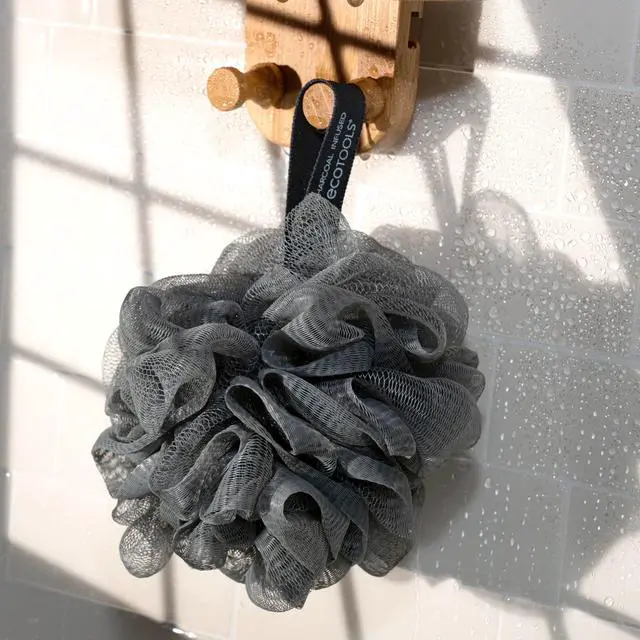 Alt view image 4 of 7 - Charcoal EcoPouf, Loofah Sponge for Bath & Shower, Infused Pouf, Recycled Netting, Exfoliation Removes Dead Skin, Eco-Friendly Bath Accessory, Cruelty-Free, Color May Vary, 1 Count (60g)