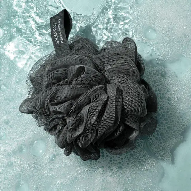 Alt view image 6 of 7 - Charcoal EcoPouf, Loofah Sponge for Bath & Shower, Infused Pouf, Recycled Netting, Exfoliation Removes Dead Skin, Eco-Friendly Bath Accessory, Cruelty-Free, Color May Vary, 1 Count (60g)