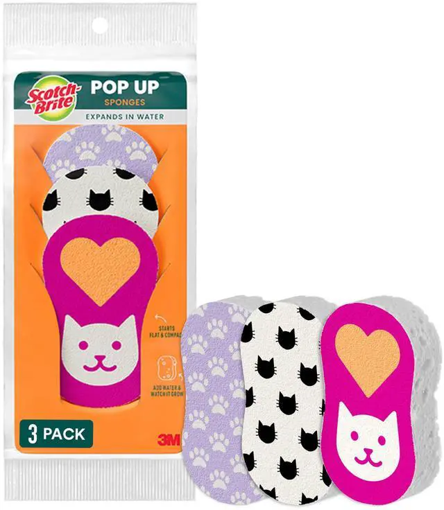 Main image of Cat Pop Up Non-Scratch Sponges, 3 Packs