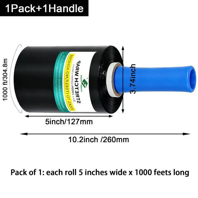 Alt view image 2 of 7 - Stretch Film Shrink Wrap Roll - 80 Gauge 5" x 1000Ft - Industrial Strength Plastic Wrap with Handle Durable Self-Adhering Mini Black Wrap for Moving, Packing, Furniture & Pallet, 1-Pack
