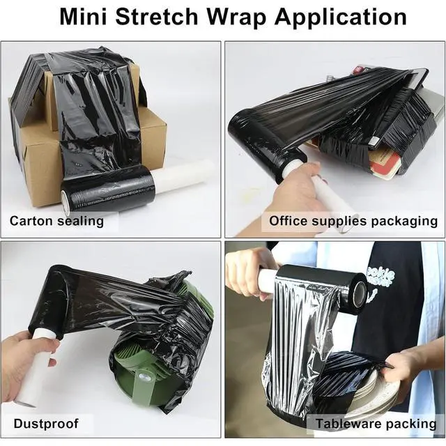 Alt view image 3 of 7 - Stretch Film Shrink Wrap Roll - 80 Gauge 5" x 1000Ft - Industrial Strength Plastic Wrap with Handle Durable Self-Adhering Mini Black Wrap for Moving, Packing, Furniture & Pallet, 1-Pack