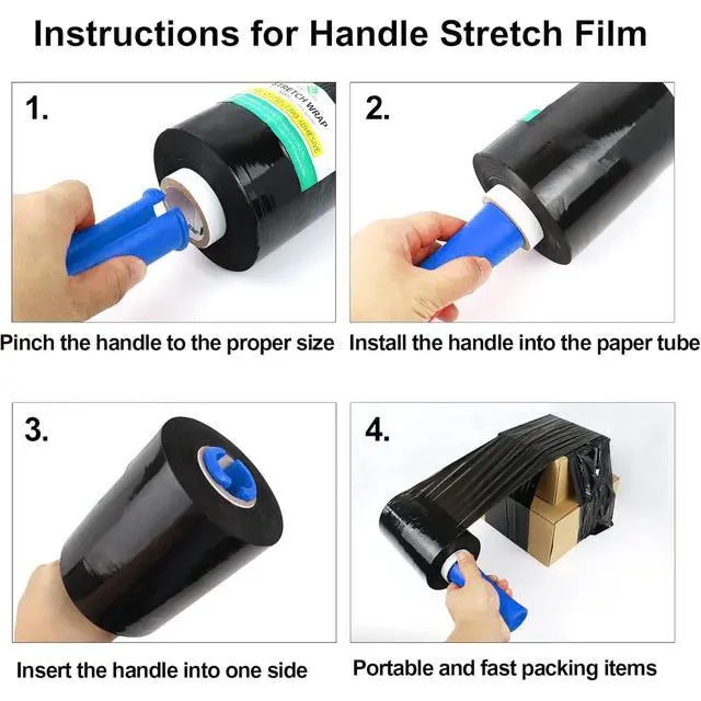 Alt view image 4 of 7 - Stretch Film Shrink Wrap Roll - 80 Gauge 5" x 1000Ft - Industrial Strength Plastic Wrap with Handle Durable Self-Adhering Mini Black Wrap for Moving, Packing, Furniture & Pallet, 1-Pack