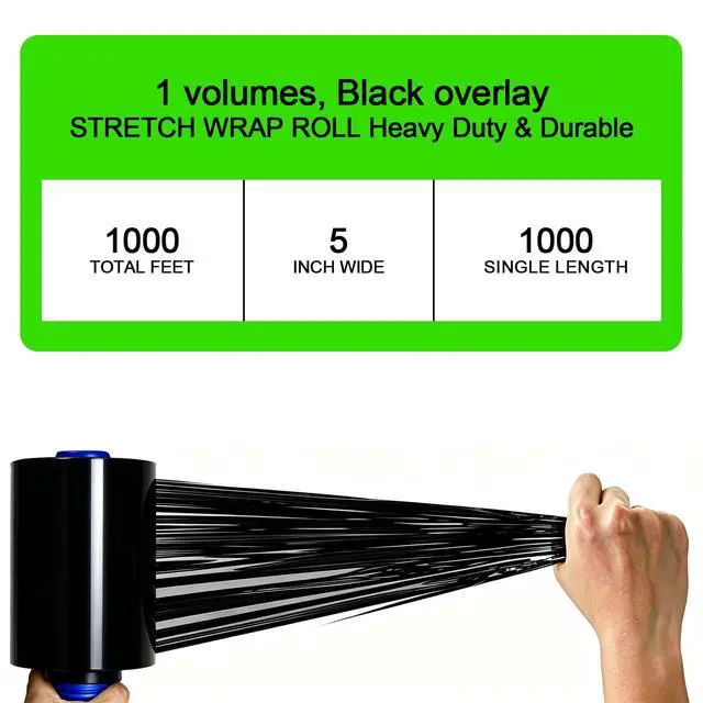 Alt view image 7 of 7 - Stretch Film Shrink Wrap Roll - 80 Gauge 5" x 1000Ft - Industrial Strength Plastic Wrap with Handle Durable Self-Adhering Mini Black Wrap for Moving, Packing, Furniture & Pallet, 1-Pack