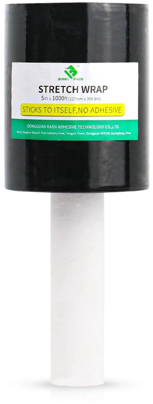 Main image of 1 Roll Industrial Black Mini Stretch Wrap Roll with Handle 5" x 1000Feet 80 Gauge, Heavy Duty Durable Self-Adhering Plastic Wrap for Packing, Moving