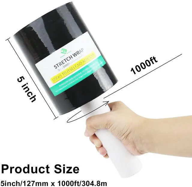 Alt view image 2 of 6 - 1 Roll Industrial Black Mini Stretch Wrap Roll with Handle 5" x 1000Feet 80 Gauge, Heavy Duty Durable Self-Adhering Plastic Wrap for Packing, Moving