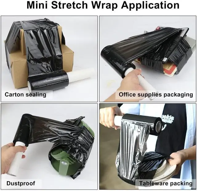 Alt view image 5 of 6 - 1 Roll Industrial Black Mini Stretch Wrap Roll with Handle 5" x 1000Feet 80 Gauge, Heavy Duty Durable Self-Adhering Plastic Wrap for Packing, Moving