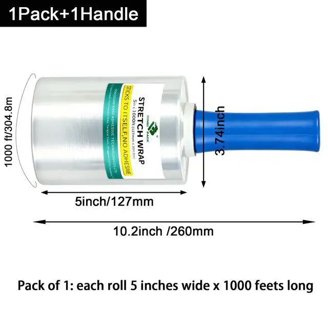 Alt view image 2 of 7 - Stretch Film Shrink Wrap Roll - 80 Gauge 5" x 1000Ft - Industrial Strength Plastic Wrap with Handle Durable Self-Adhering Mini Clear Wrap for Moving, Packing, Furniture & Pallet, 1-Pack