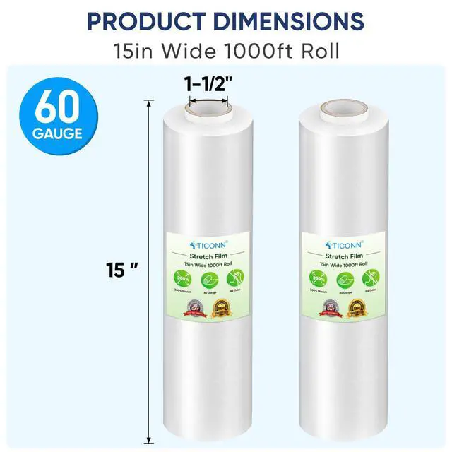 Alt view image 2 of 6 - Stretch Wrap Roll, 15 in x 1000 ft Plastic Wrap for Moving Furniture