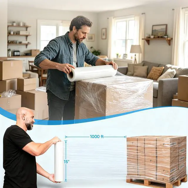 Alt view image 4 of 6 - Stretch Wrap Roll, 15 in x 1000 ft Plastic Wrap for Moving Furniture