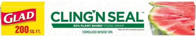 Main image of 50% Plant Based Cling N Seal Plastic Wrap for Food, Airtight Seal, 200 Square Foot Roll (Pack of 1)