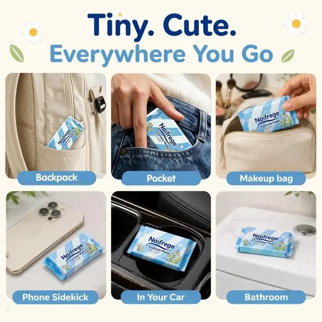 Alt view image 3 of 7 - 70 Wet Wipes Travel Flushable Wipes Travel Butt Wipes To Go (10 Packs of 7)