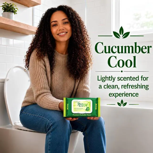 Alt view image 2 of 7 - Flushable Wipes, Aloe, Cucumber and Chamomile, Sewer & Septic Safe, Extra Large Adult Wet Wipes, Cucumber Scent, 150 count (3 pack)