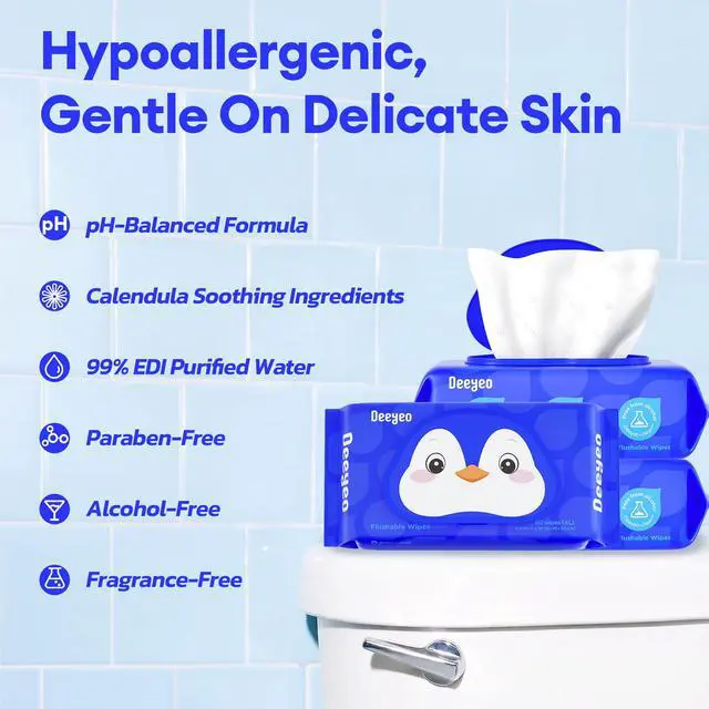 Alt view image 4 of 7 - Flushable Wipes, Unscented & Hypoallergenic, Thick & Extra Large