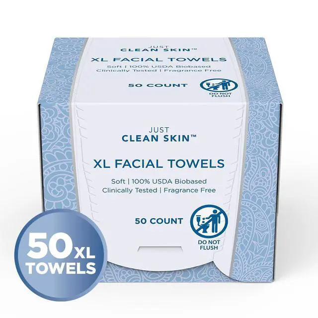 Alt view image 2 of 7 - XL Dry Face Wipes (50 Ct, 1 Pack), Ultra-Absorbent Plant-Based Facial Towels, Disposable Makeup Remover Wipes for Face, No Fragrance, Hypoallergenic, 100% USDA Biobased, NEA Accepted