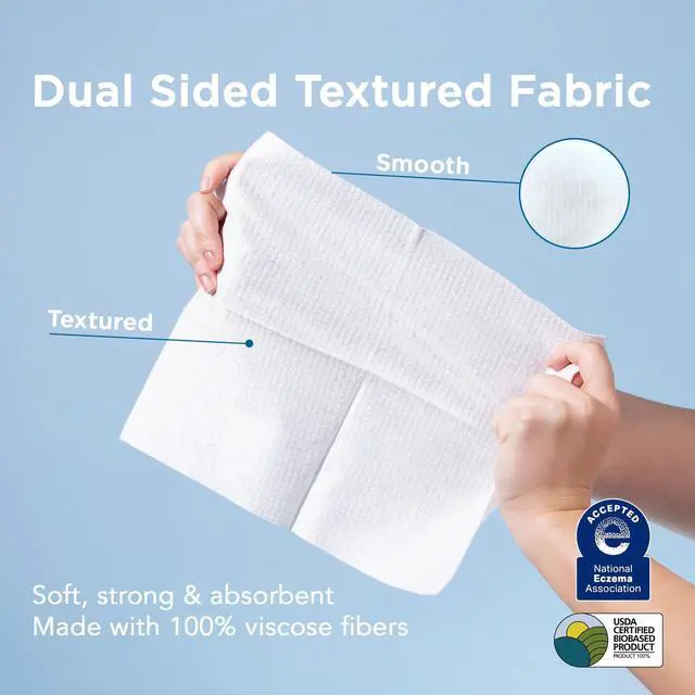 Alt view image 3 of 7 - XL Dry Face Wipes (50 Ct, 1 Pack), Ultra-Absorbent Plant-Based Facial Towels, Disposable Makeup Remover Wipes for Face, No Fragrance, Hypoallergenic, 100% USDA Biobased, NEA Accepted