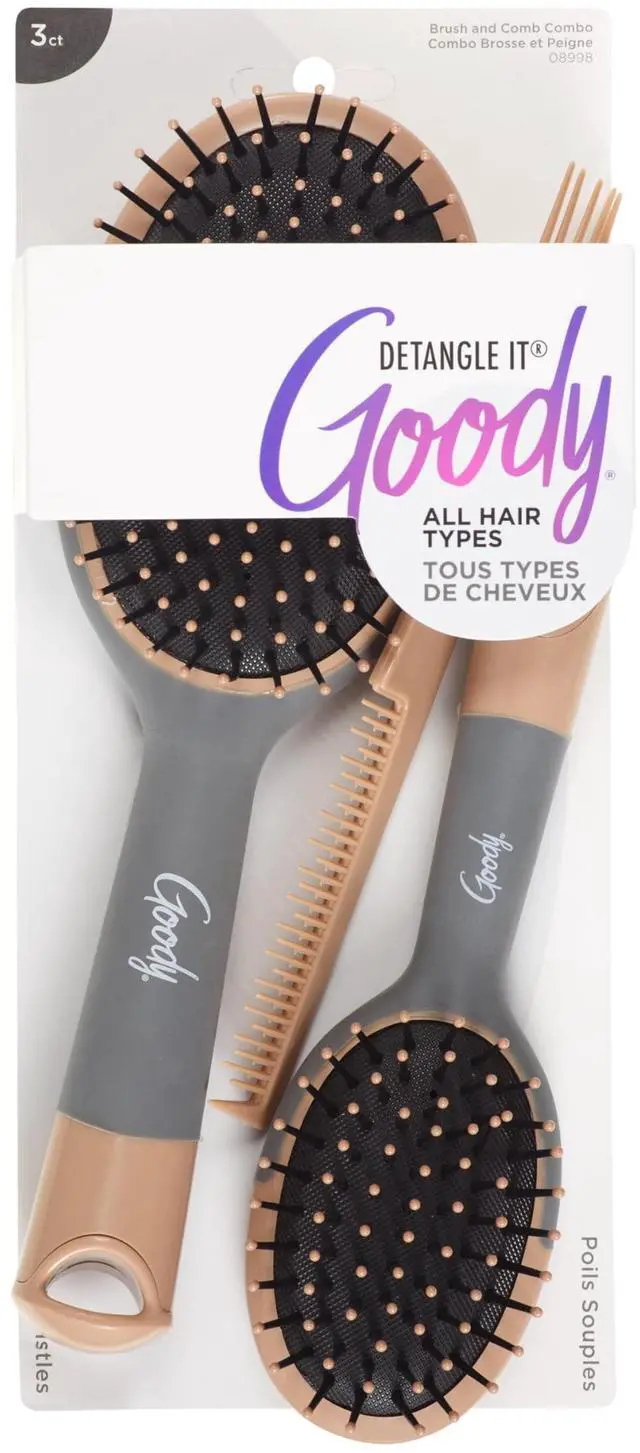 Main image of Detangle It Hair Brushes Set - Large Oval Paddle Brush + Detangling Comb + Mini Brush, Suitable for Detangling & Styling, Pick Comb for Tangles On-the-Go, For Wet or Dry Hair, Brown/Grey