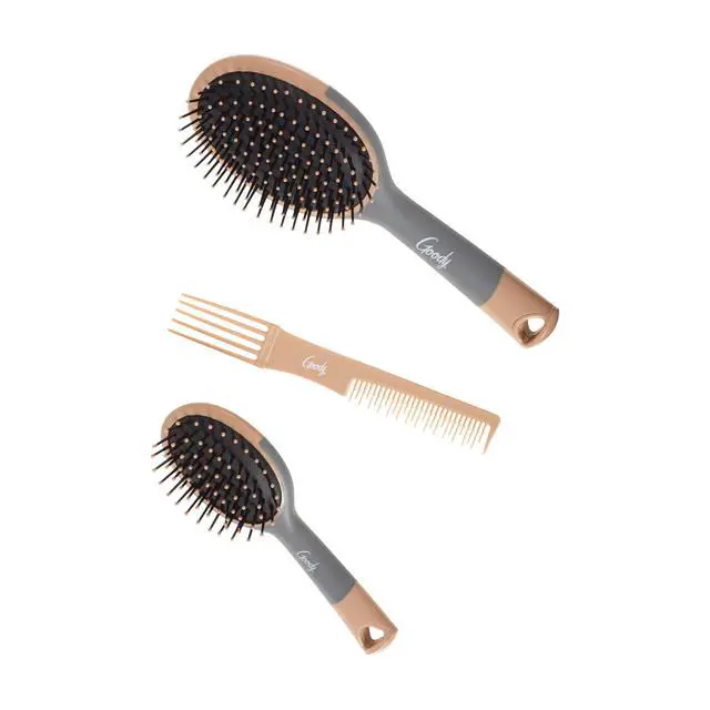 Alt view image 3 of 5 - Detangle It Hair Brushes Set - Large Oval Paddle Brush + Detangling Comb + Mini Brush, Suitable for Detangling & Styling, Pick Comb for Tangles On-the-Go, For Wet or Dry Hair, Brown/Grey
