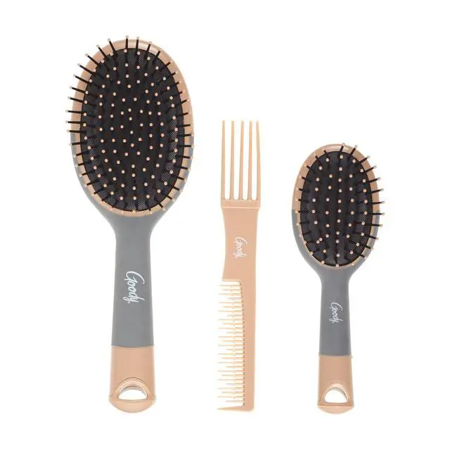 Alt view image 4 of 5 - Detangle It Hair Brushes Set - Large Oval Paddle Brush + Detangling Comb + Mini Brush, Suitable for Detangling & Styling, Pick Comb for Tangles On-the-Go, For Wet or Dry Hair, Brown/Grey