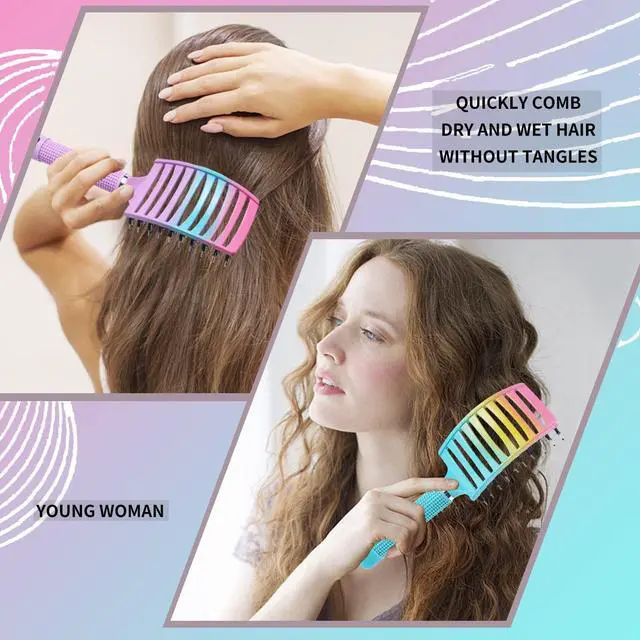 Alt view image 3 of 7 - 2 Pack Detangling Brush Getting Knots Out without Pain Adds Shine and Makes Hair Smooth,Detangler Boar Bristle Hair Brush for Adult & Kids Wet or Dry Hair(Green&Pink)