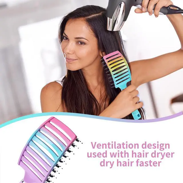 Alt view image 4 of 7 - 2 Pack Detangling Brush Getting Knots Out without Pain Adds Shine and Makes Hair Smooth,Detangler Boar Bristle Hair Brush for Adult & Kids Wet or Dry Hair(Green&Pink)