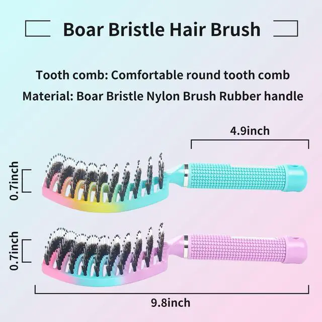 Alt view image 7 of 7 - 2 Pack Detangling Brush Getting Knots Out without Pain Adds Shine and Makes Hair Smooth,Detangler Boar Bristle Hair Brush for Adult & Kids Wet or Dry Hair(Green&Pink)