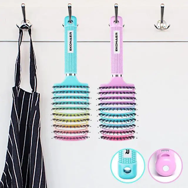 Alt view image 6 of 7 - 2 Pack Detangling Brush Getting Knots Out without Pain Adds Shine and Makes Hair Smooth,Detangler Boar Bristle Hair Brush for Adult & Kids Wet or Dry Hair(Green&Pink)