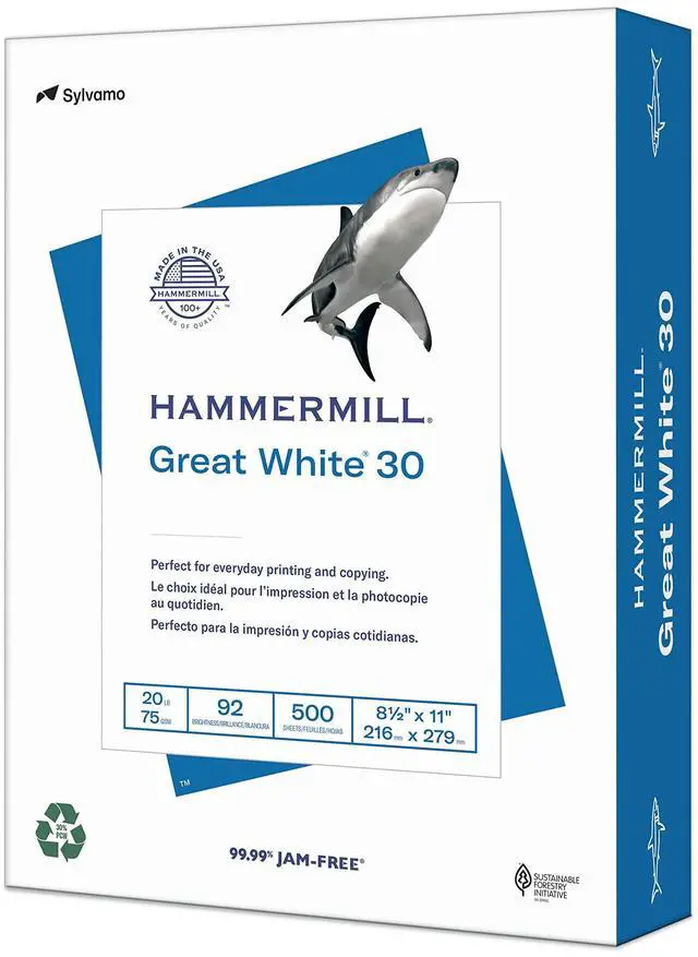 Main image of Printer Paper, Great White 30% Recycled Paper, 8.5 x 11-1 Ream (500 Sheets) - 92 Bright, Made in the USA, 086710