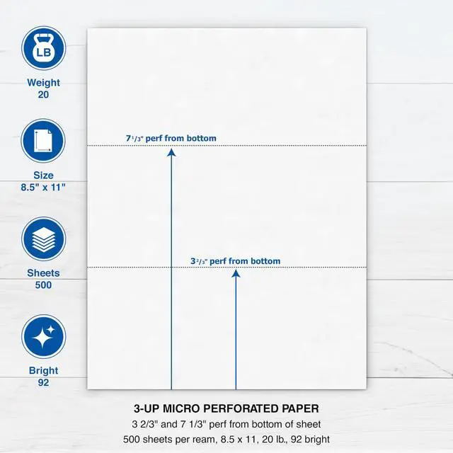 Alt view image 3 of 7 - Professional 3 Part Perforated Paper 8.5 x 11 - Perfect for W-2, 1099, & Statement Use - Made in the USA - 500 Sheets - 20 lb - Printer Compatible - White (04120)