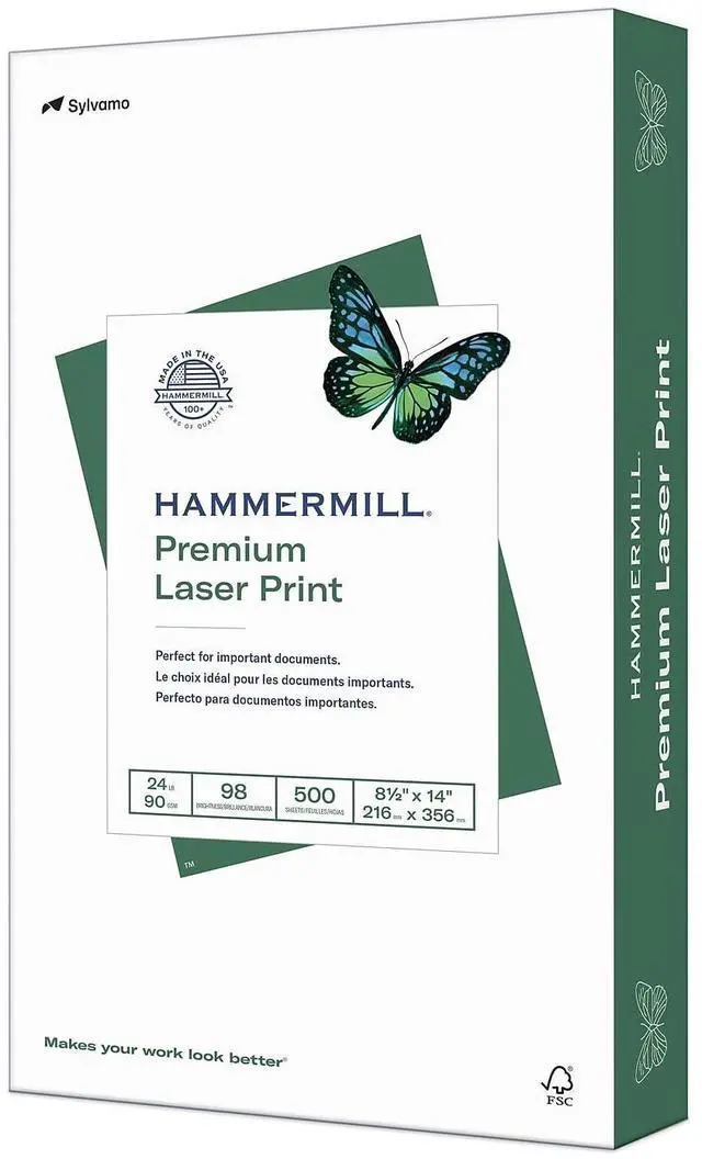 Main image of Printer Paper, Premium Laser Print 24 lb, 8.5 x 14-1 Ream (500 Sheets) - 98 Bright, Made in the USA, 104612