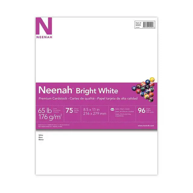 Alt view image 2 of 4 - Neenah Bright White Cardstock, 8.5" x 11", 65 lb, 75 Sheets