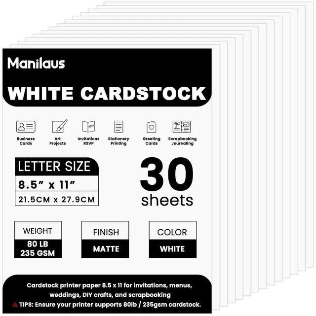 Main image of White Cardstock 8.5 x 11, Heavy 80 lb Card Stock Paper, 30 Sheets.